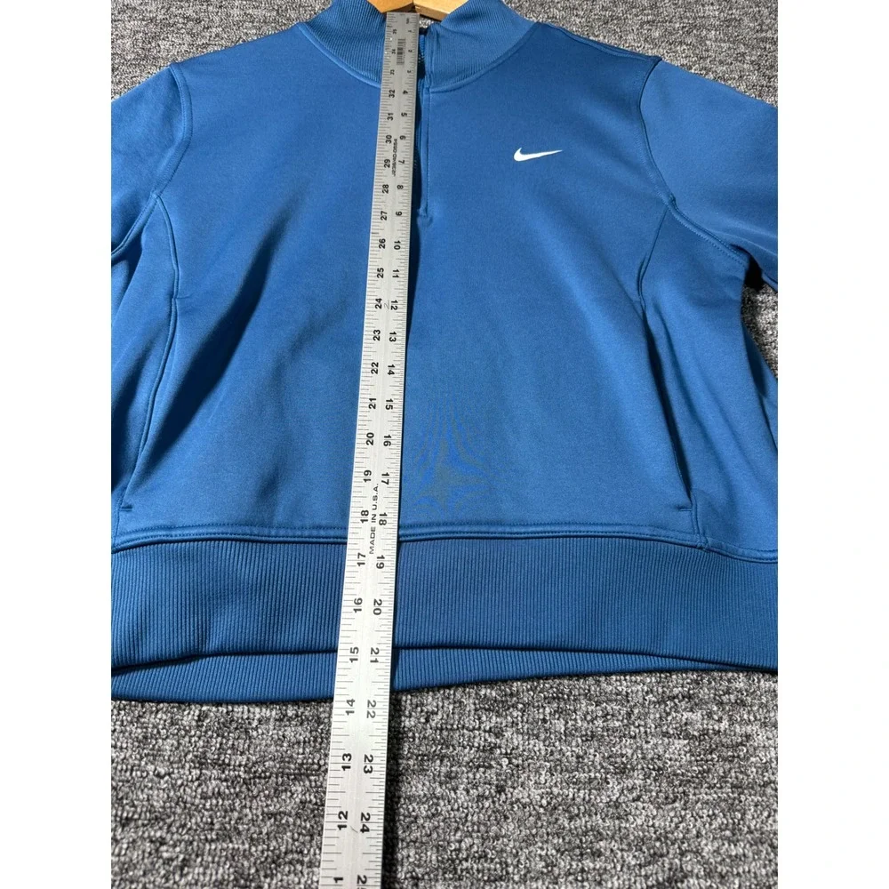 Nike Therma-FIT Womens Blue Cropped Quarter Zip Pullover Fleece Logo Tape Medium - Picture 8 of 11